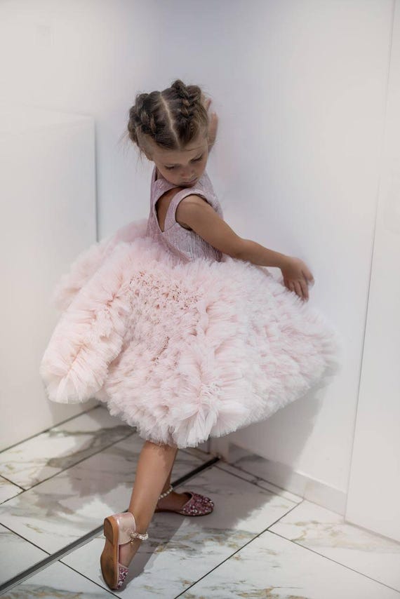 Pink Tulle Pageant Puffy Girl Dress, Birthday Princess Dress, Toddler Pageant Holiday Dress,Tutu Baby, Special Occasion Dress, Wedding Baby
