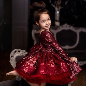 Bordo Pageant Puffy Tutu Baby Dress, Birthday Baby Dress, Sequin Tutu, Burgundy Baby Dress, Fancy Baby Dress, Marsala Toddler Girl Dress,