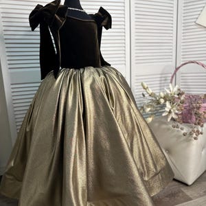 Luxury Gold Junior Bridesmaid Flower Girl Dress, Maxi Prom Ball Gown, Special Occasion Princess Look, Pageant Graduation Outfit,Wedding Baby