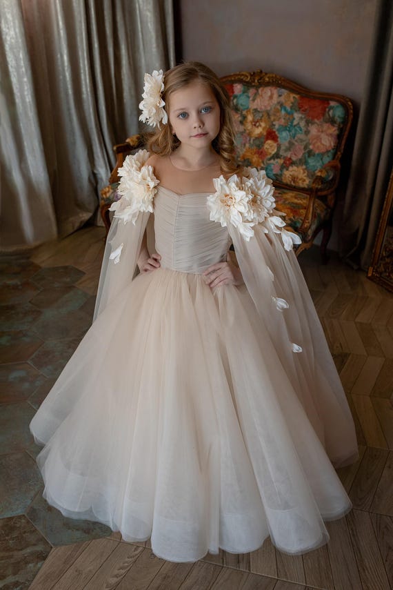 cream toddler dress flower girl Cream Girl Satin Flower Dress With Satin Sash