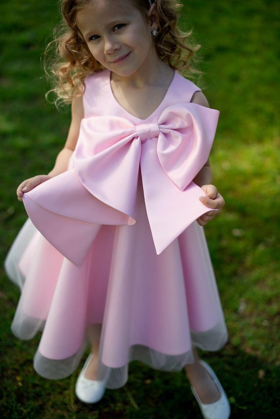 pink bow birthday dress Bardot Bow Lace A Line Dress Pink