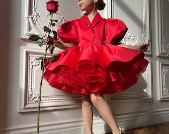 Vestido rojo tutú abullonado para bebé niña, vestido para invitada de boda, vestido para concurso de belleza infantil, vestido de princesa para cumpleaños, vestido elegante para fiesta infantil, vestido de graduación.