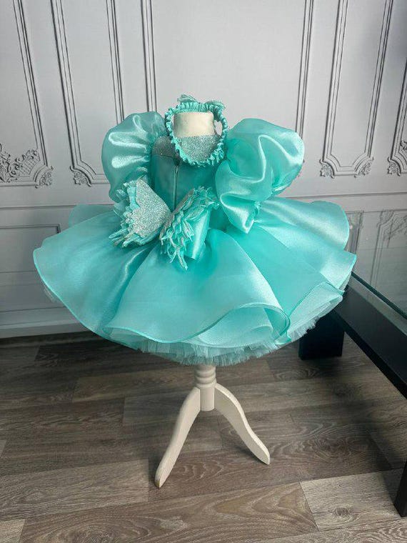 Tutu Turquoise Butterfly Dress | Bow Dress for 1st Birthday | Toddler Pageant Dress/ First Birthday Dress