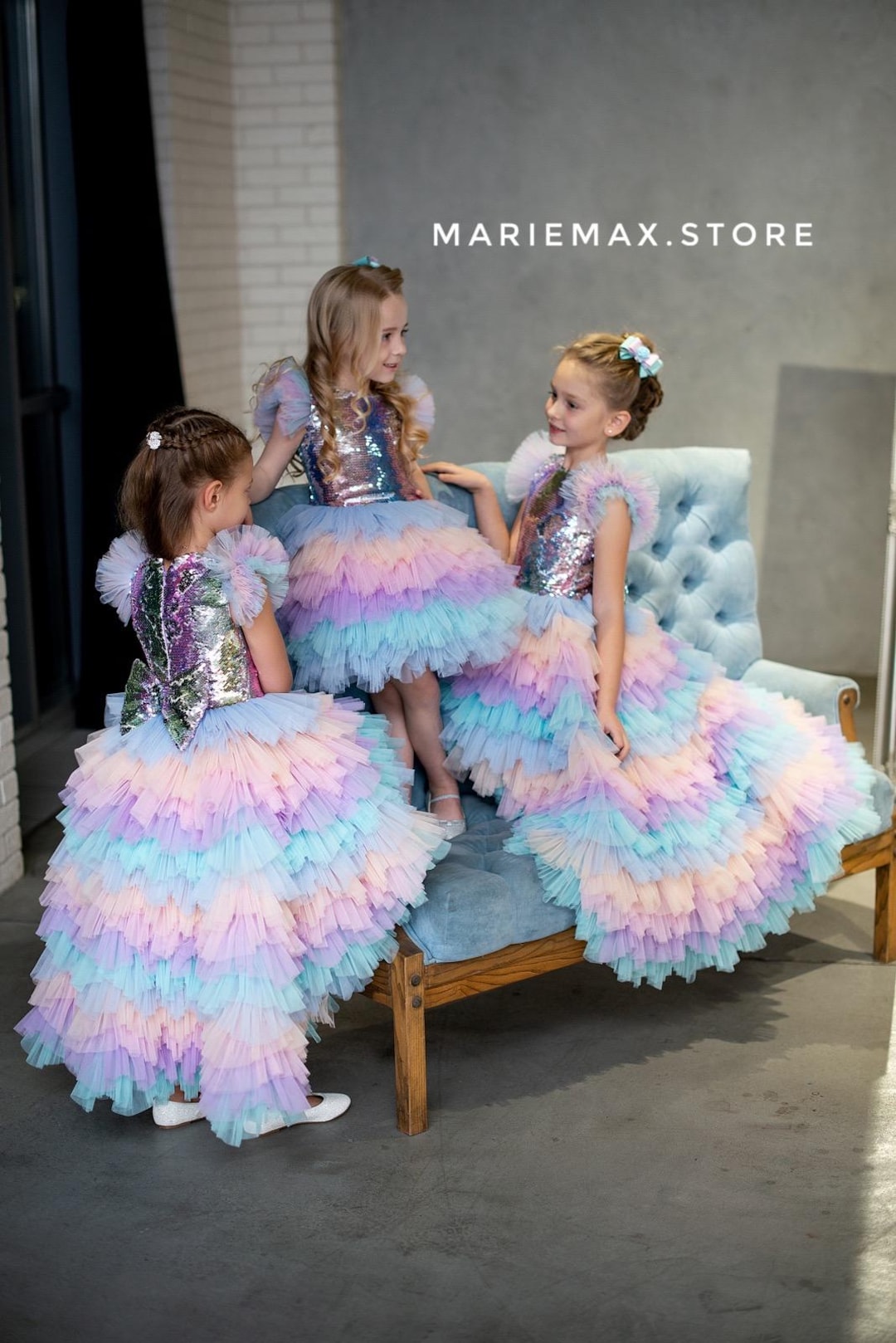Baby Girl Princess Dress in Unicorn Blue Sparkle main image 1