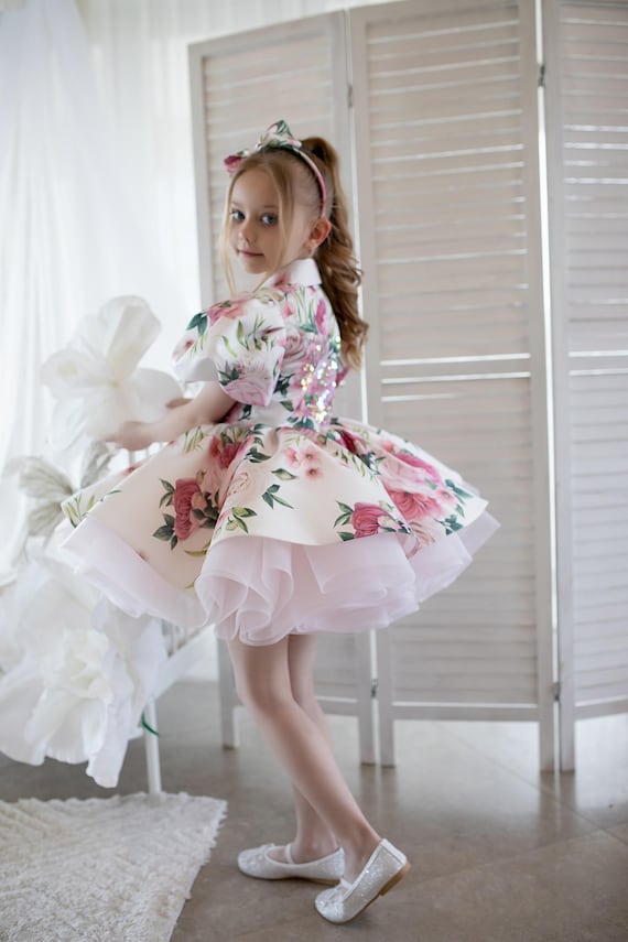 Flower Print Tutu Baby Birthday Dress | Puffy Fluffy Pageant, Wedding Dress  for Toddlers - Etsy