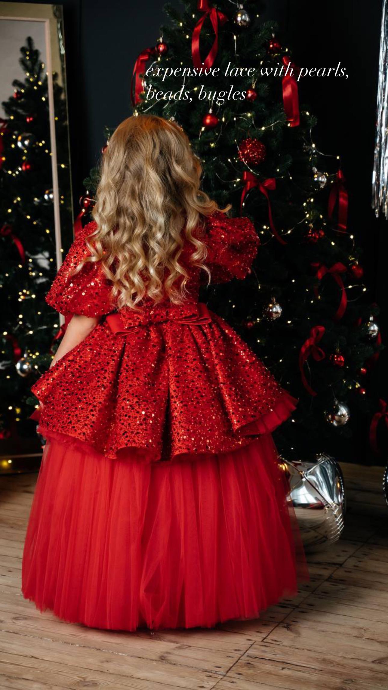 Toddler Red Tutu Dress, Sequin Fancy Occasion Dress for Baby Girls, Birthday Girl Dress, Wedding Baby Dress. Train is Detachable