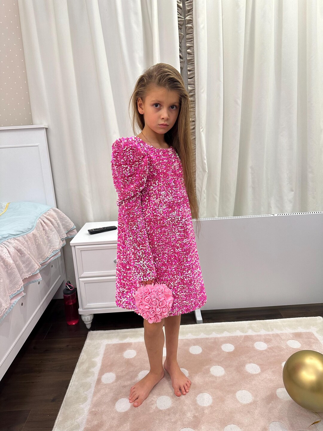 Children's Pink Sequin Dress Girls Birthday Dress Girls Prom Dress