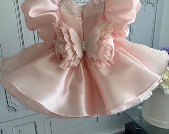 Tutu Peach Butterfly Baby Girl Dress, Fluffy Baby Dress, First Birthday Dress, 1st Birthday Dress, Toddler Girl Dress, Pageant Baby Dress