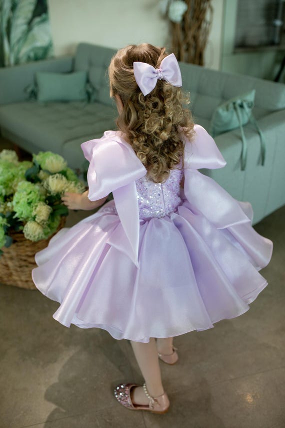 lilac birthday dress Tutu Bows Girl Dress, First Dress, Organza Puffy Dress, 1st Dress, Princess Dress, Purple Perfect for a quince euphoria Tobi Pink Cradle Back Colors:Yellow