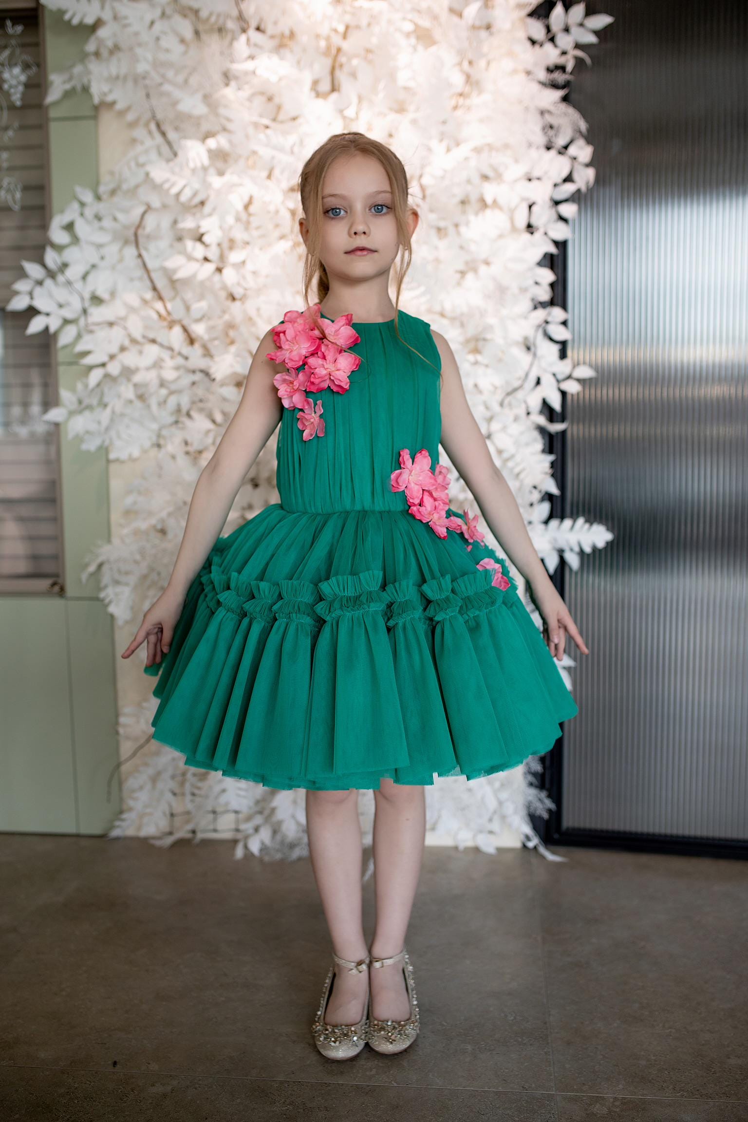 ベビー用フェアリードレス - グリーンフラワーチュチュ、特別な機会に