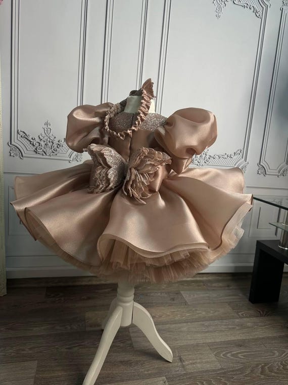 fye birthday dresses Tutu Peach Butterfly First Dress, Girl Puffy Dress, 1st Birthday Dress, Toddler Girl Dress, Pageant Baby Dress, Princess Baby Dress junior homecoming dresses short Scoop Neck Chiffon Flutter Size:S (Bust 76-90 cm) The dress is made
