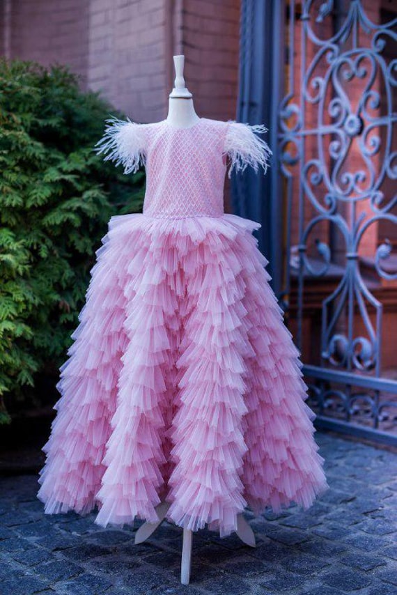 pink princess communion dresses Pink Princess Dress Tulle Birthday Party, Wedding Baby Dress, First Communion Dress, Long Girl Dress, Special Occasion, Toddler Dress