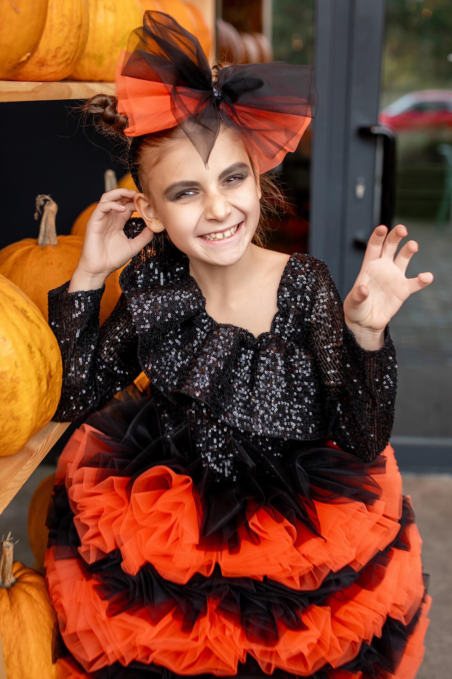 Girls Witch Costume: Black & Orange Tulle Sequin Dress with Bow/ Express Shipping. Halloween Girl Dress/Bee Girl Dress