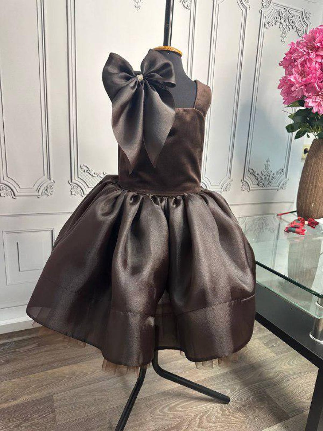 graduation party dresses QUEENDANCER Women White High Low Flower Dress Black Sequin Slit Maxi Swatch_Brown_#633b0d Color:Rosette