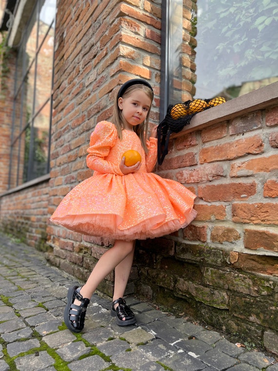 strapless open back dress Neve Orange Puffy Sleeve Silk Mini Dress