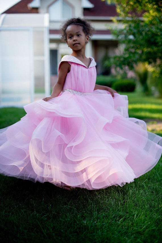 Pink Princess Tutu Puffy Girl Dress, Prom Dress Ball Gown, Wedding Guest Dress, Long Baby Dress, Fancy Girl Dress, Tulle Baby Dress, Pageant