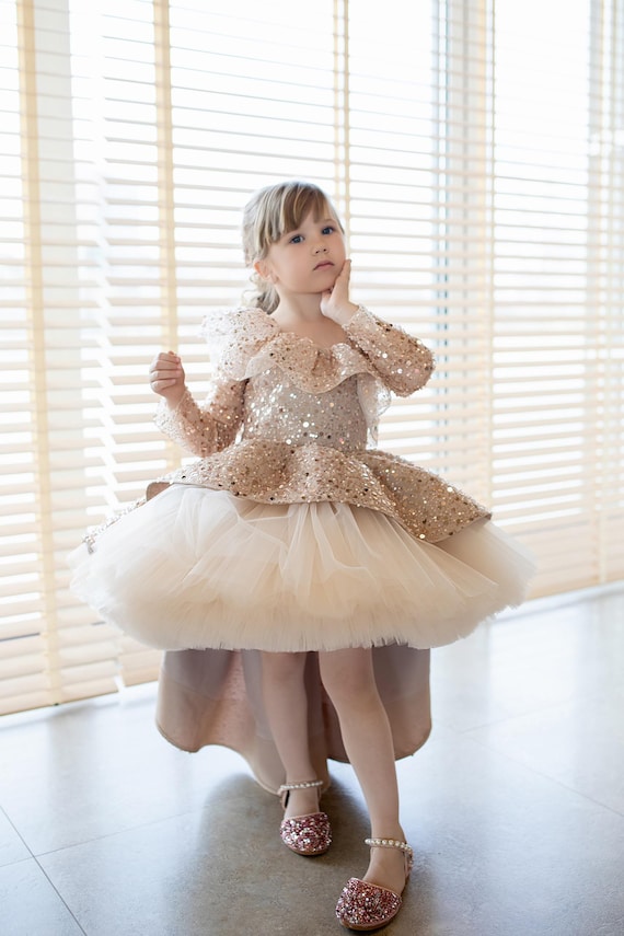 Flower Girl Dresses For Wedding Long Sleeve Gold Infant Dress Champagne Flower Girl Dresses Lace Beading Flower Girl Dresses For Wedding Long Sleeve Gold Infant Dress Champagne Flower Girl Dresses Lace Beading