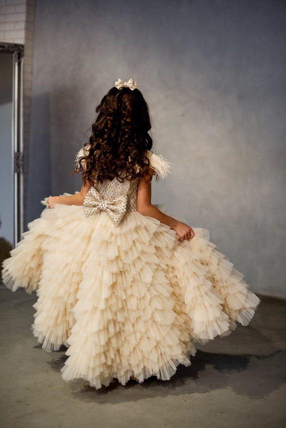 Beige Cappuccino Tulle Birthday Dress