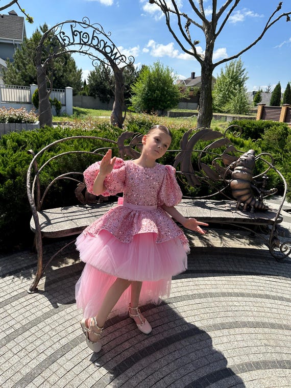 sparkly pink birthday dress Sparkly Pink Tutu Dress for Girls | Fluffy Sequin Birthday & Wedding Dress