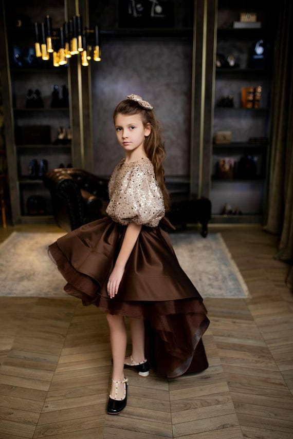brown puffy dress Elegant Retro Brown Tea Length Tulle Prom Dress, Puffy Homecoming Dres shopluu
