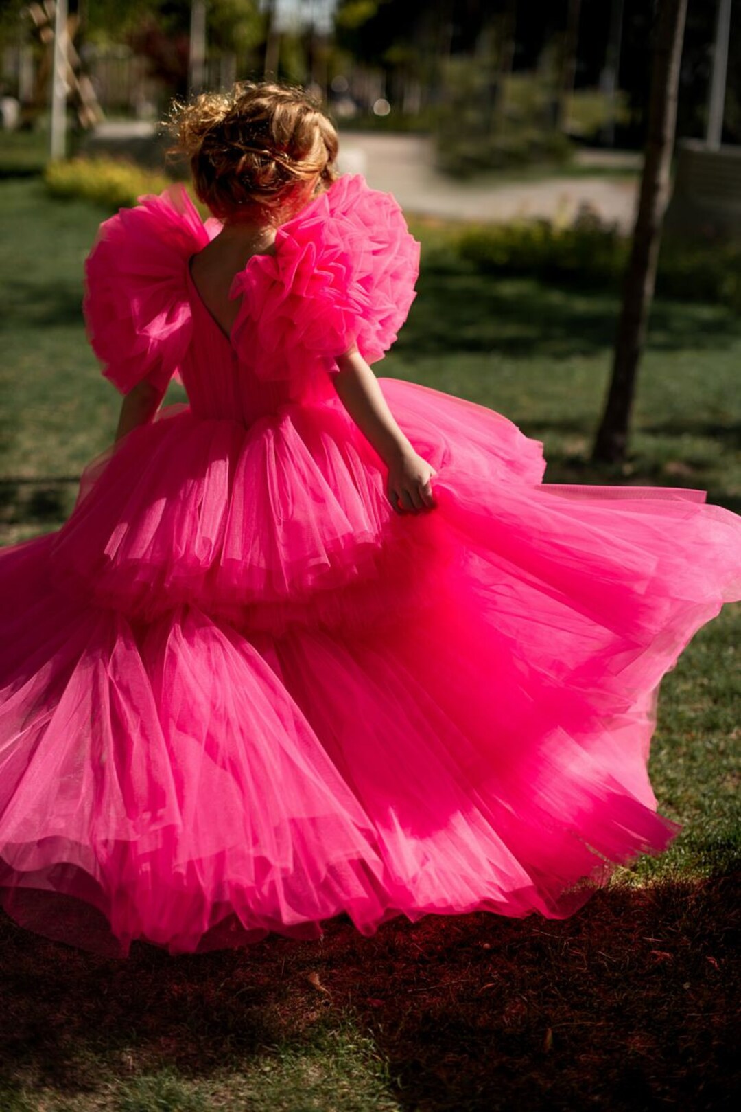Girls Pink Birthday Dress Girls Elegant Prom Princess Dress
