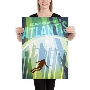 Discover the Wonders of Atlantis Retro Travel Poster