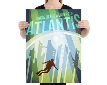 Discover the Wonders of Atlantis Retro Travel Poster