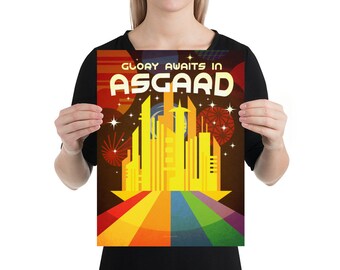 Glory Awaits in Asgard Retro Travel Poster