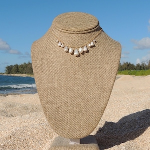 Hawaiian Shell Choker Necklace, 14kt Gold Filled, White Pearls, Mini Seashells, Gift for Her, Handmade Oahu Hawaii Beach Jewelry, Waterproof