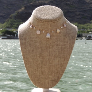 Hawaiian Shell Charm Necklace, 14kt Gold Filled, White Pearls, Mini Seashells, Gifts for Her, Handmade Oahu Hawaii Beach Jewelry, Waterproof