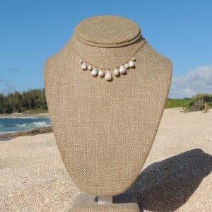 Hawaiian Shell Choker Necklace, 14kt Gold Filled, White Pearls, Mini Seashells, Gift for Her, Handmade Oahu Hawaii Beach Jewelry, Waterproof