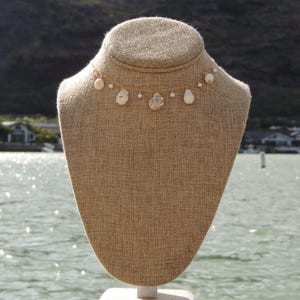 Hawaiian Shell Charm Necklace, 14kt Gold Filled, White Pearls, White Seashells, Gifts for Her, Handmade Hawaii Beach Jewelry, Waterproof