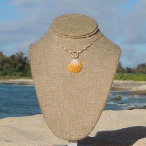 Hawaiian Sunrise Shell Necklace, 14kt Gold Filled, White Pearls, Unique Seashell, Cute Gifts for Her, Oahu Hawaii Beach Jewelry, Waterproof