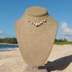 Hawaiian Shell Choker Necklace, 14kt Gold Filled, White Pearls, Mini Seashells, Gift for Her, Handmade Oahu Hawaii Beach Jewelry, Waterproof