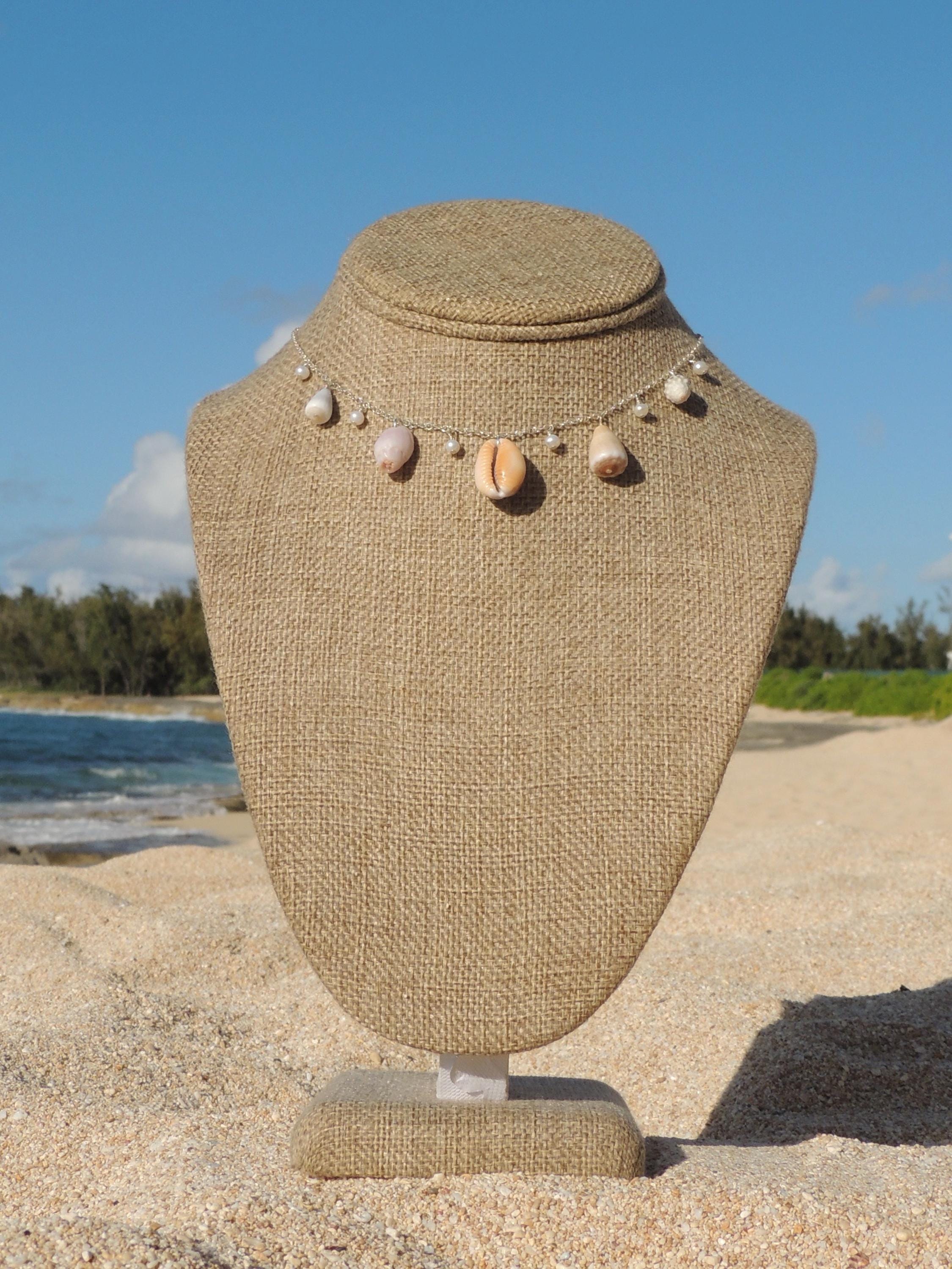 Hawaiian Shell Charm Necklace, Sterling Silver, White Pearls, Colorful Seashells, Gifts for Her, Handmade Hawaii Beach Jewelry, Waterproof