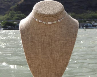 Hawaiian Cone Shell Choker Necklace, Teal Beads, Mini Seashells, Gift for Her, Handmade Hawaii Beach Jewelry, Sterling Silver, Waterproof