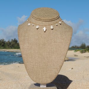 Hawaiian Shell Choker Necklace, 14kt Gold Filled, White Pearls, White Shells, Gift for Her, Handmade Oahu Hawaii Beach Jewelry, Waterproof