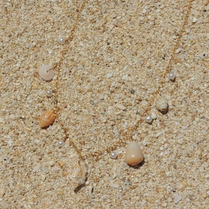 Hawaiian Shell Charm Necklace, 14kt Gold Filled, White Pearls, Unique Seashells, Gifts for Her, Handmade Hawaii Beach Jewelry, Waterproof