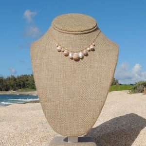 Hawaiian Shell Choker Necklace, 14kt Gold Filled, White Pearls, Mini Seashells, Gift for Her, Handmade Oahu Hawaii Beach Jewelry, Waterproof