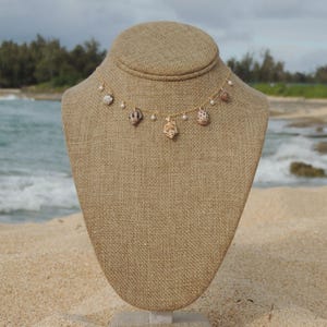 Hawaiian Shell Charm Necklace, 14kt Gold Filled, White Pearls, Mini Seashells, Gifts for Her, Handmade Oahu Hawaii Beach Jewelry, Waterproof