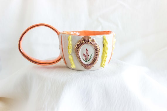 Handmade Ceramic Coffee Mug - 250ml with Lavender Design, Hand-Painted & 24K Gold Details
