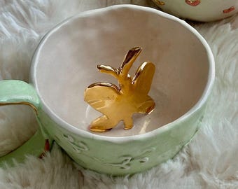 Handmade Butterfly Ceramic Coffee Mug: 24K Gold Details, Hand-Painted