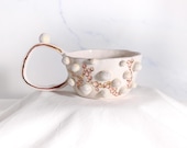 Handmade Ceramic Pearl Mug with 24K Gold Lustre, Sculptural Coffee Cup
