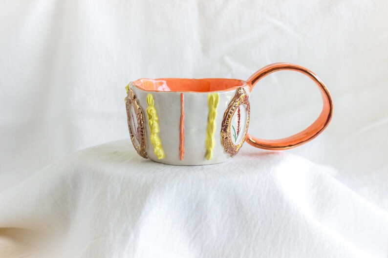 Handgjord keramisk kaffemugg - 250ml med lavendeldesign, handmålad och detaljer i 24K guld bild 4