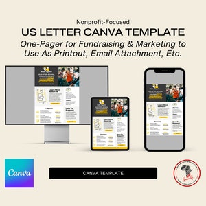 Descripción general de una organización sin fines de lucro en formato carta de EE. UU., plantilla de diseño fácil de Canva. Úselo como impresión, incrustación o archivo adjunto de correo electrónico para recaudación de fondos y marketing
