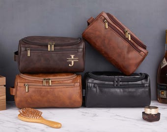 Personalized Men's Leather Toiletry Bag,Custom Men's Toiletry Bag, Engraved Bathroom Travel Bag,Groomsmen Gifts,Gift for Him,Gift for Men