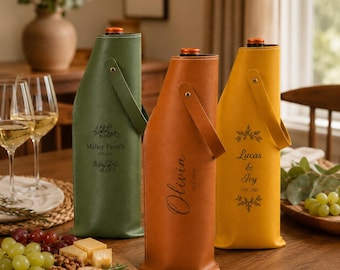 Personalized PU Leather Wine Tote Bag, Engraved Wine Caddy