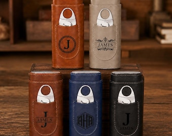 Personalized Cigar Case with Cutter,Custom Engraved Leather Cigar Holder,CigarTravel Case with Name,Cigars Accessories,Groomsmen Gift