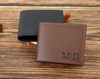 Cartera de cuero personalizada, cartera grabada a mano personalizada, cartera para hombre, cartera de cuero para novio, papá, padrinos de boda, marido, regalo para él