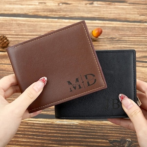 Personalisiertes Vatertagsgeschenk für Männer, individuelle Kunstlederbrieftasche, Vegan graviertes Leder für Ihn, Geldhalter, Dad Brieftasche